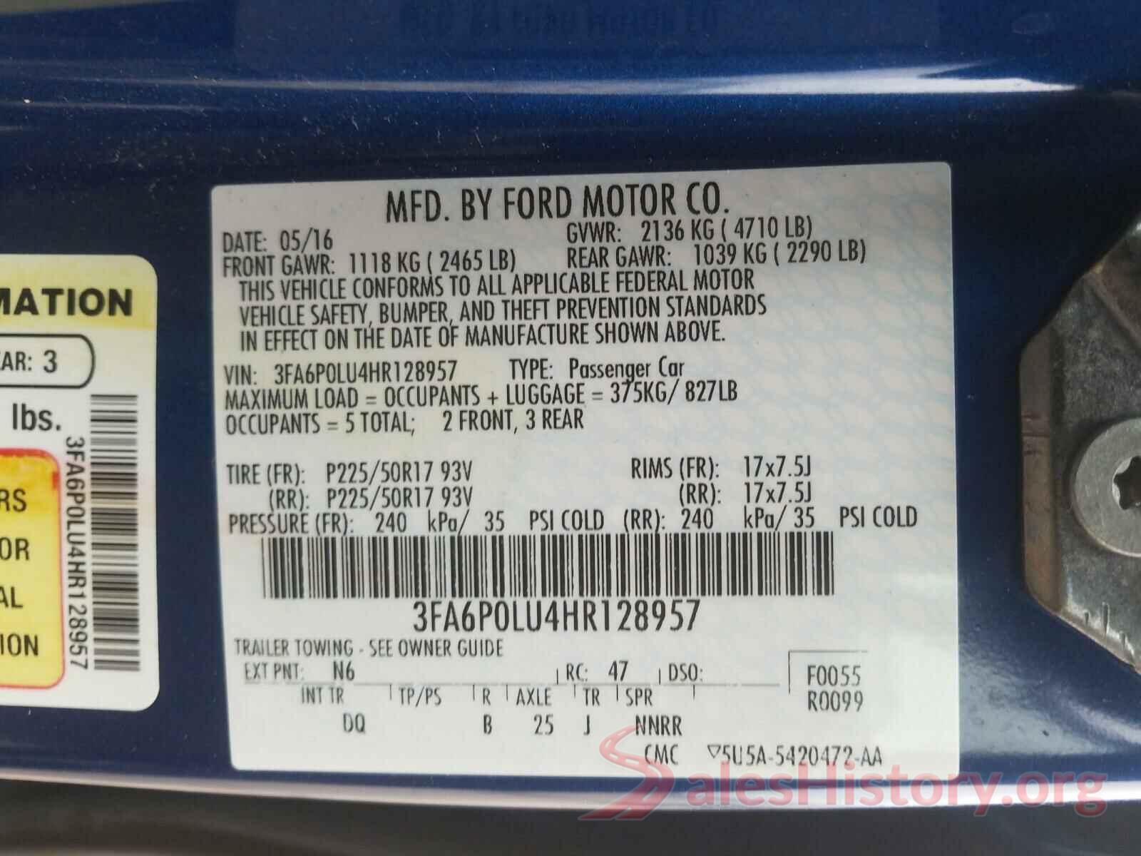 3FA6P0LU4HR128957 2017 FORD FUSION