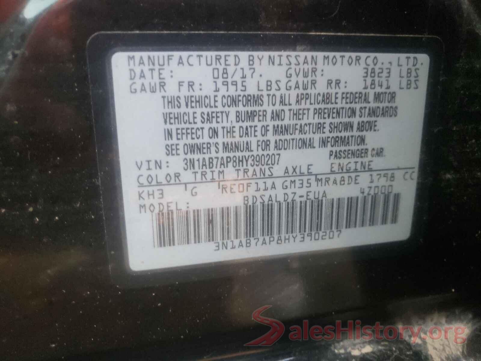 3N1AB7AP8HY390207 2017 NISSAN SENTRA