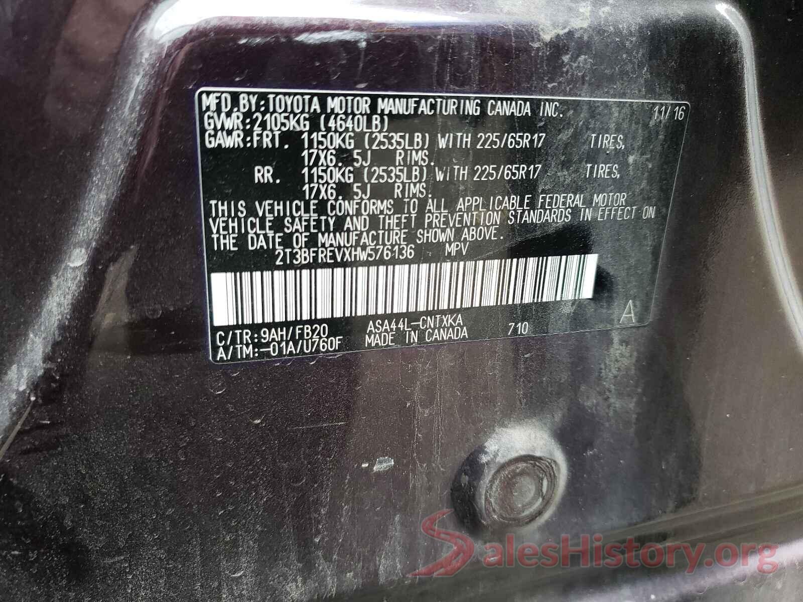 2T3BFREVXHW576136 2017 TOYOTA RAV4