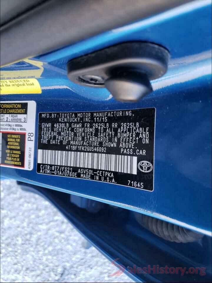 4T1BF1FK2GU546092 2016 TOYOTA CAMRY