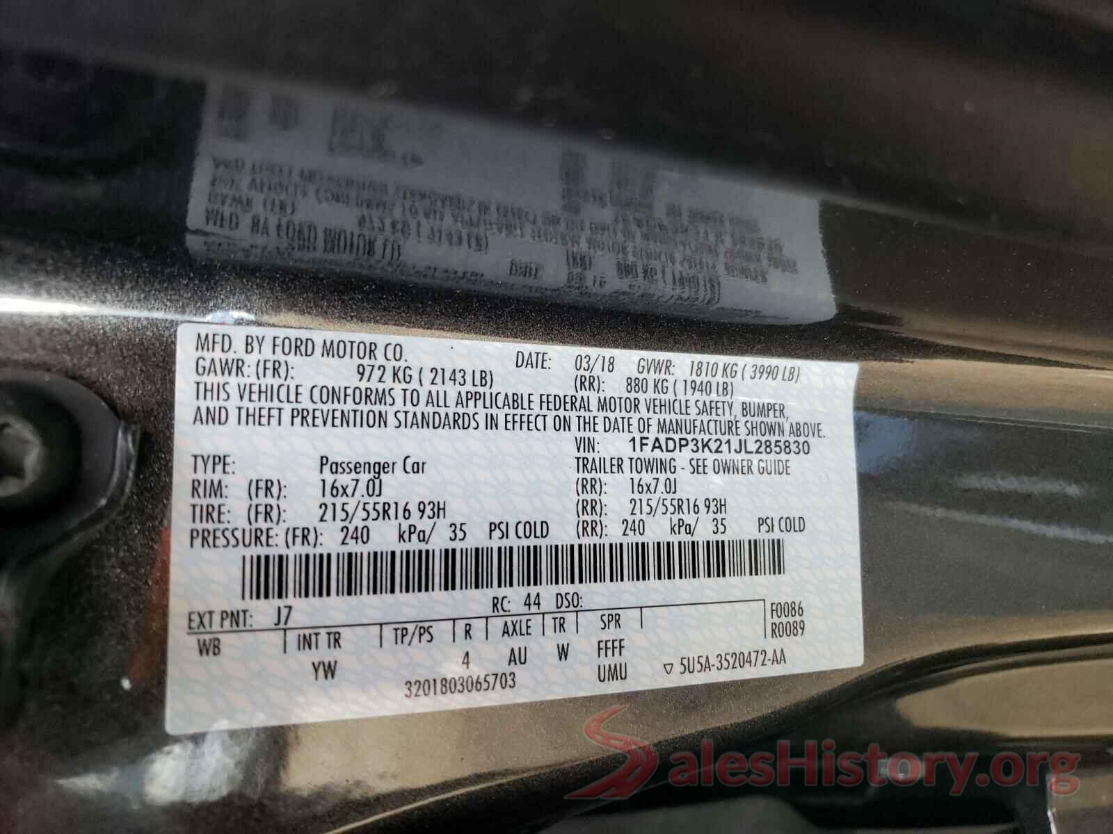 1FADP3K21JL285830 2018 FORD FOCUS