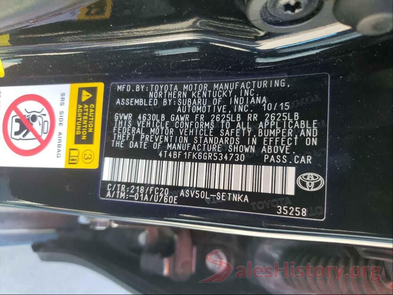 4T4BF1FK6GR534730 2016 TOYOTA CAMRY