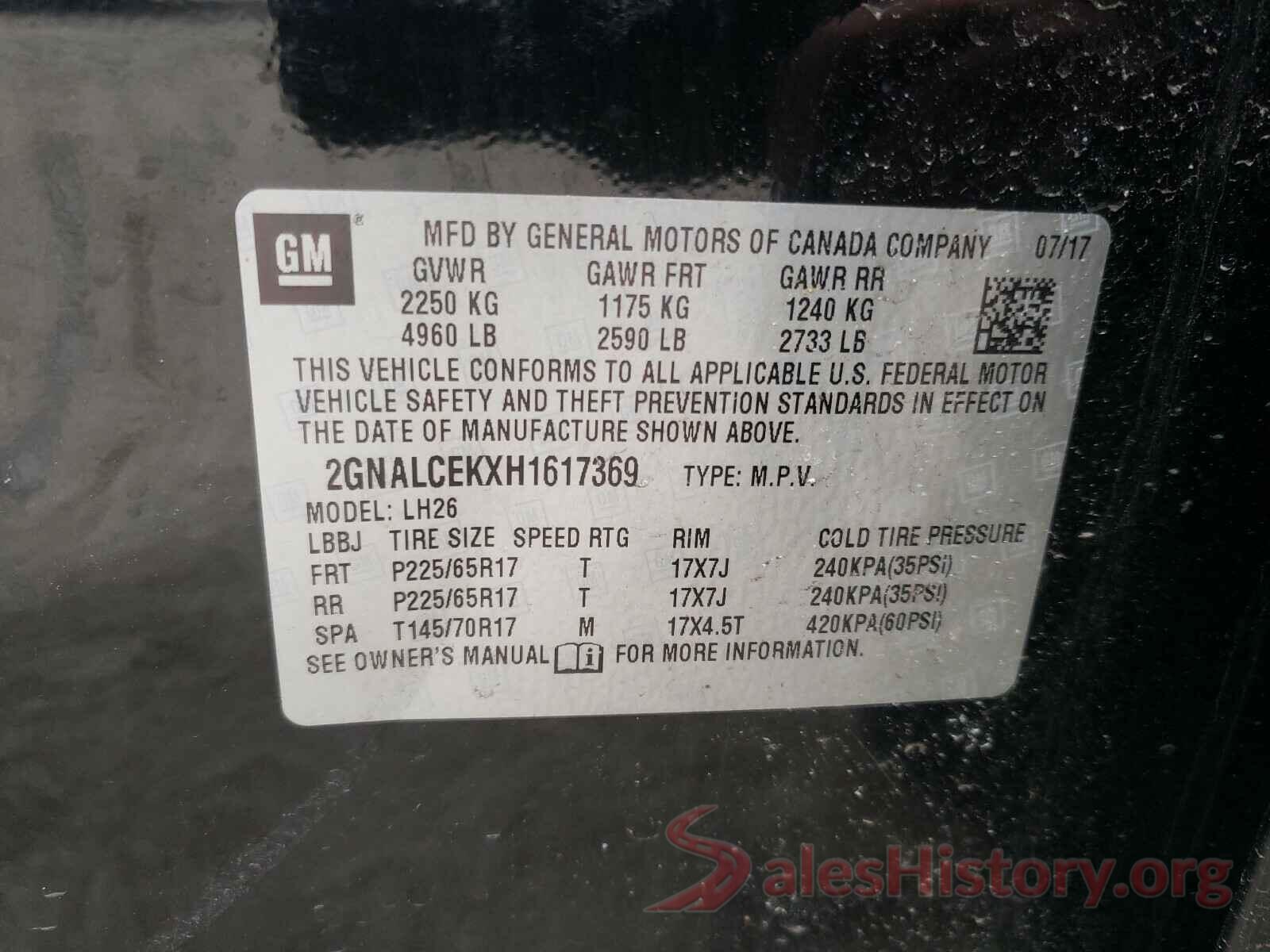 2GNALCEKXH1617369 2017 CHEVROLET EQUINOX