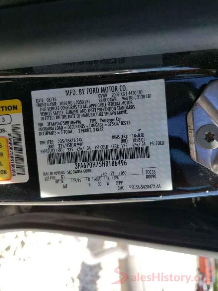 3FA6P0H75HR186496 2017 FORD FUSION