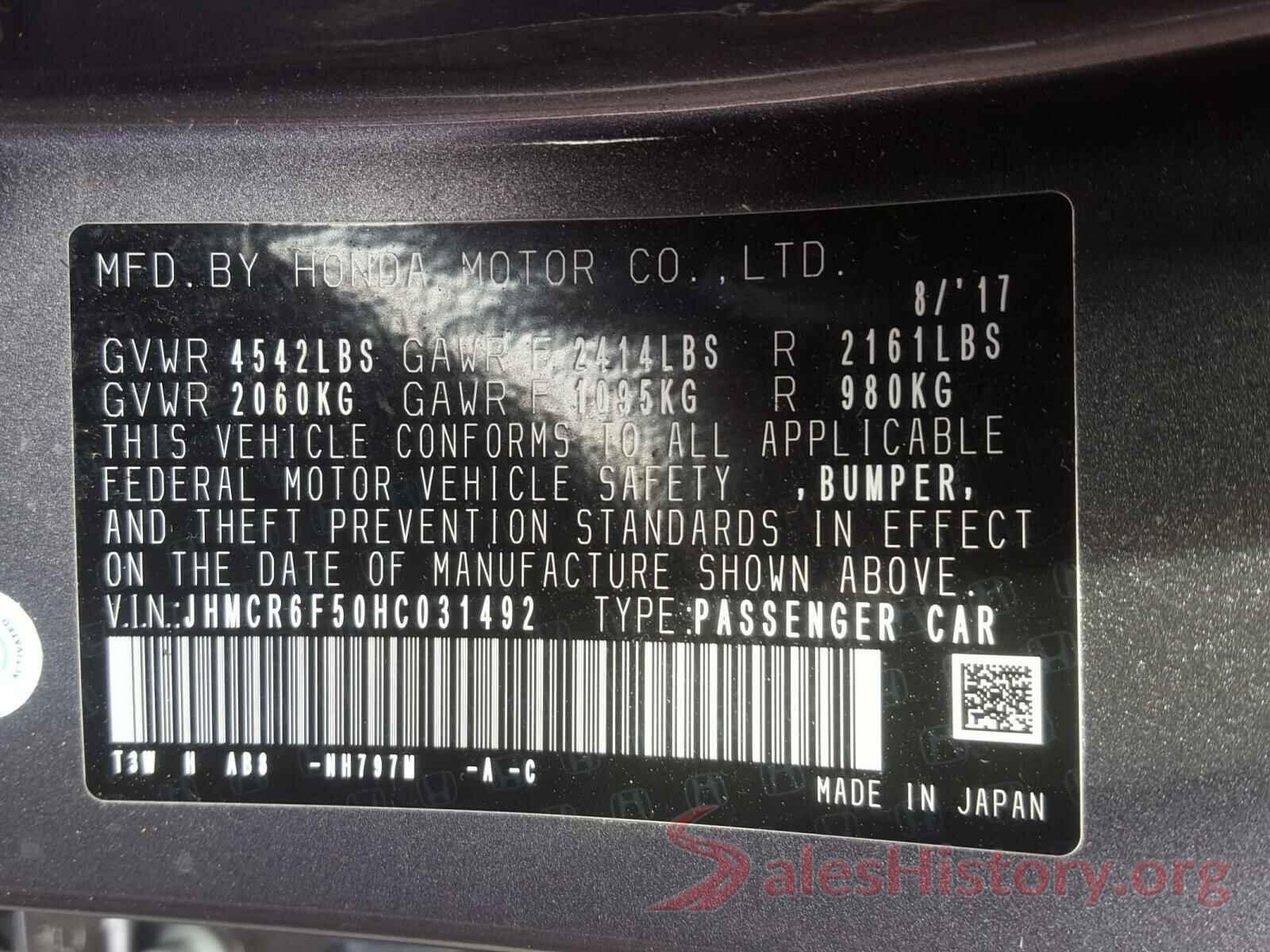 JHMCR6F50HC031492 2017 HONDA ACCORD