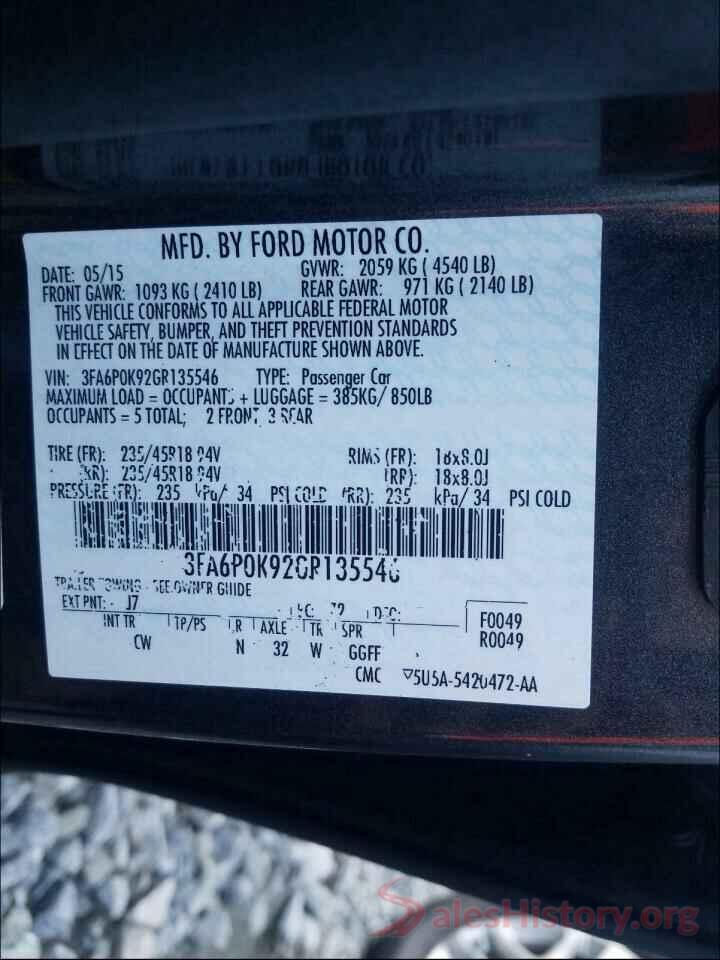 3FA6P0K92GR135546 2016 FORD FUSION