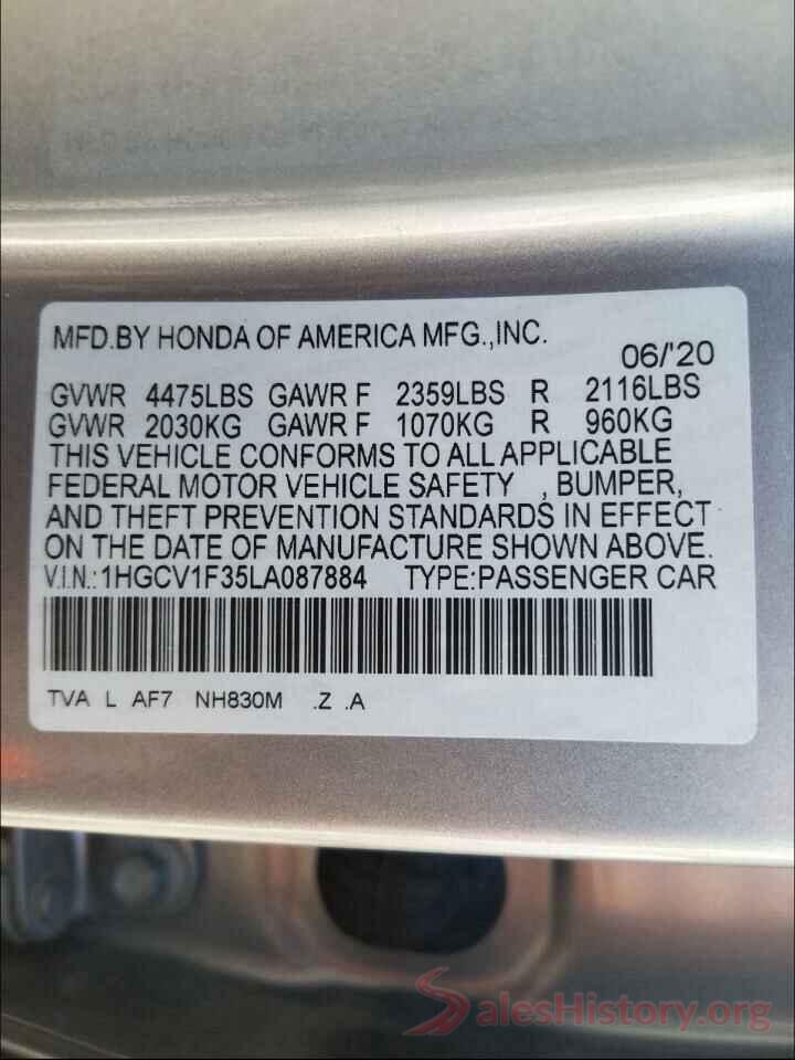 1HGCV1F35LA087884 2020 HONDA ACCORD