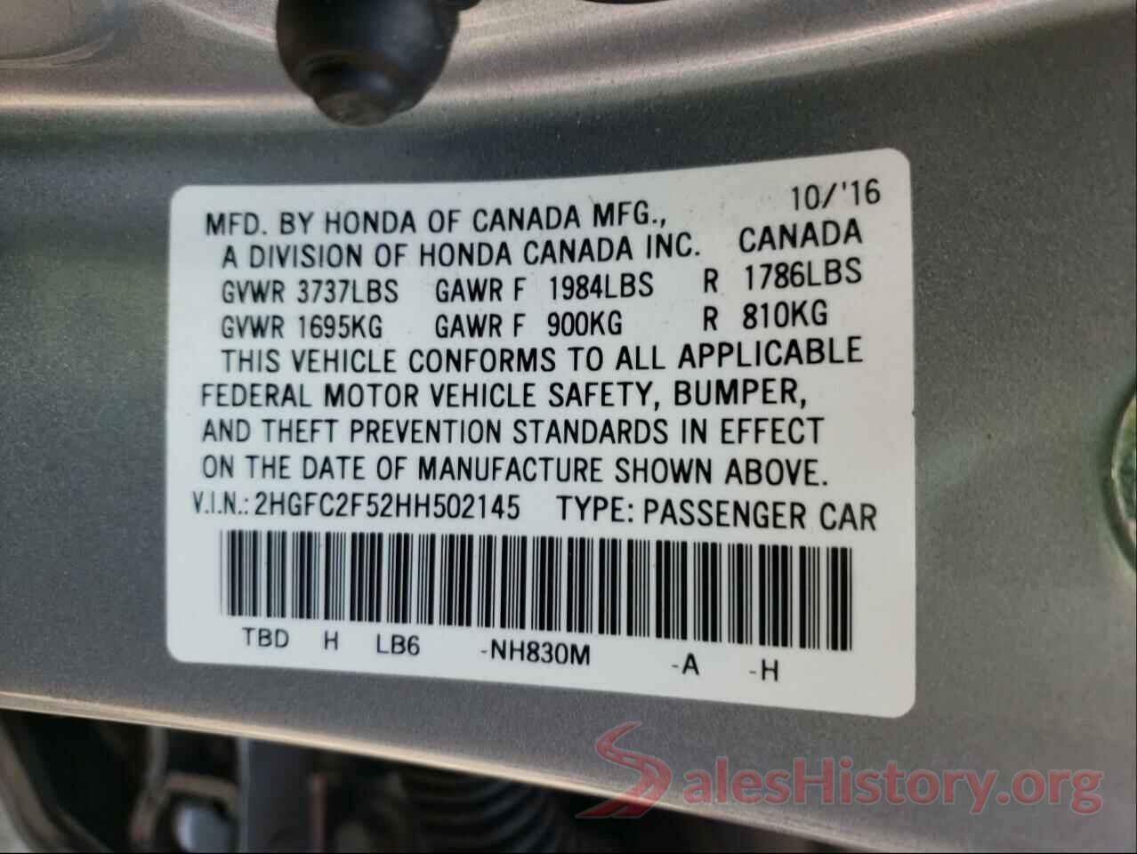 2HGFC2F52HH502145 2017 HONDA CIVIC