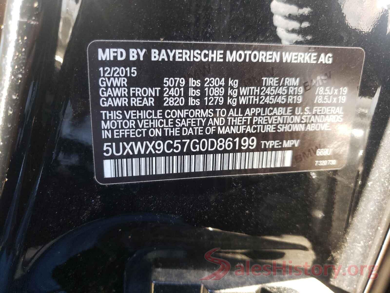 5UXWX9C57G0D86199 2016 BMW X3