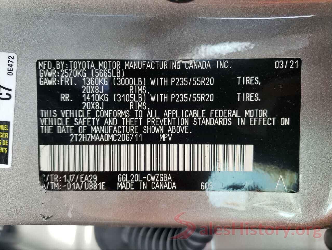 2T2HZMAA0MC206711 2021 LEXUS RX350