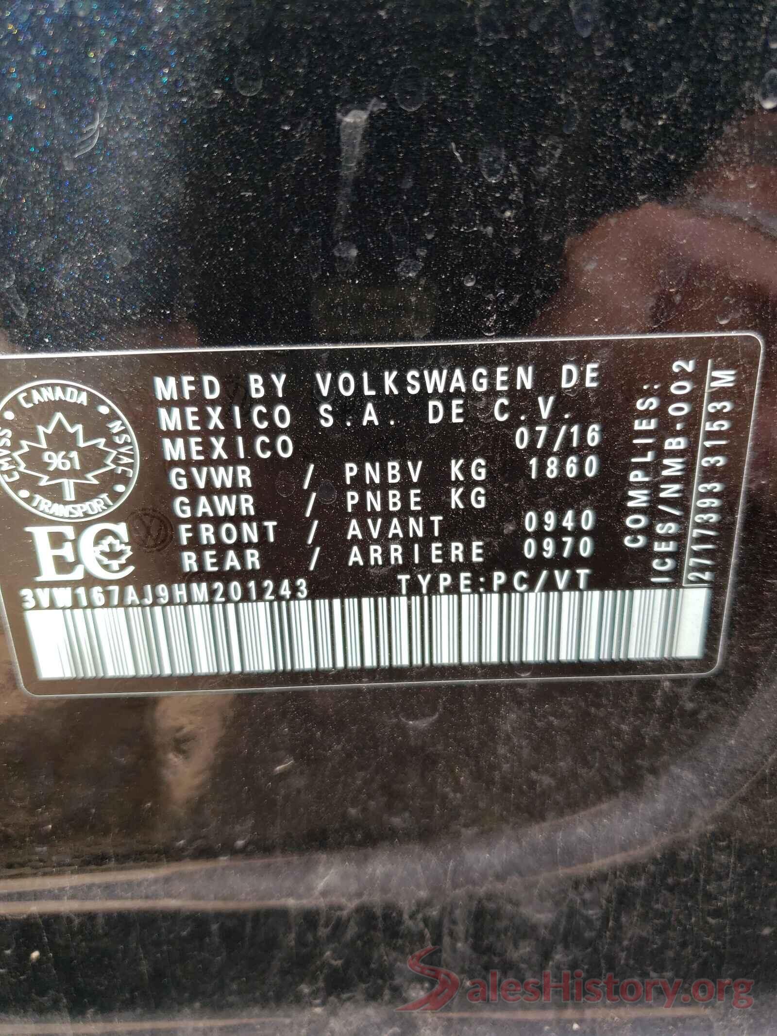 3VW167AJ9HM201243 2017 VOLKSWAGEN JETTA