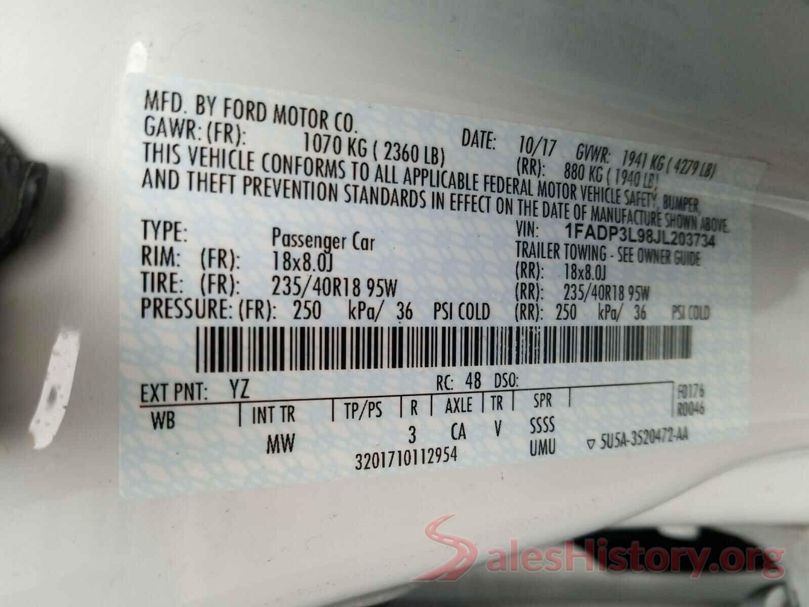 1FADP3L98JL203734 2018 FORD FOCUS