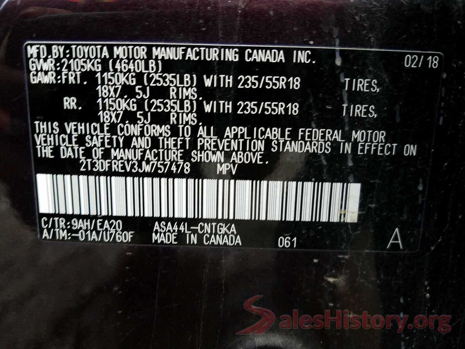 2T3DFREV3JW757478 2018 TOYOTA RAV4