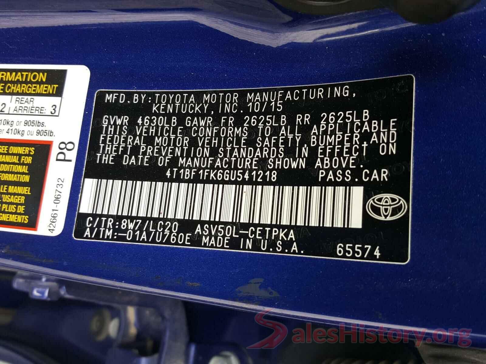 4T1BF1FK6GU541218 2016 TOYOTA CAMRY