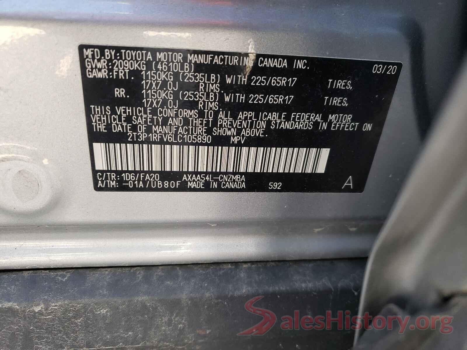 2T3P1RFV6LC105890 2020 TOYOTA RAV4