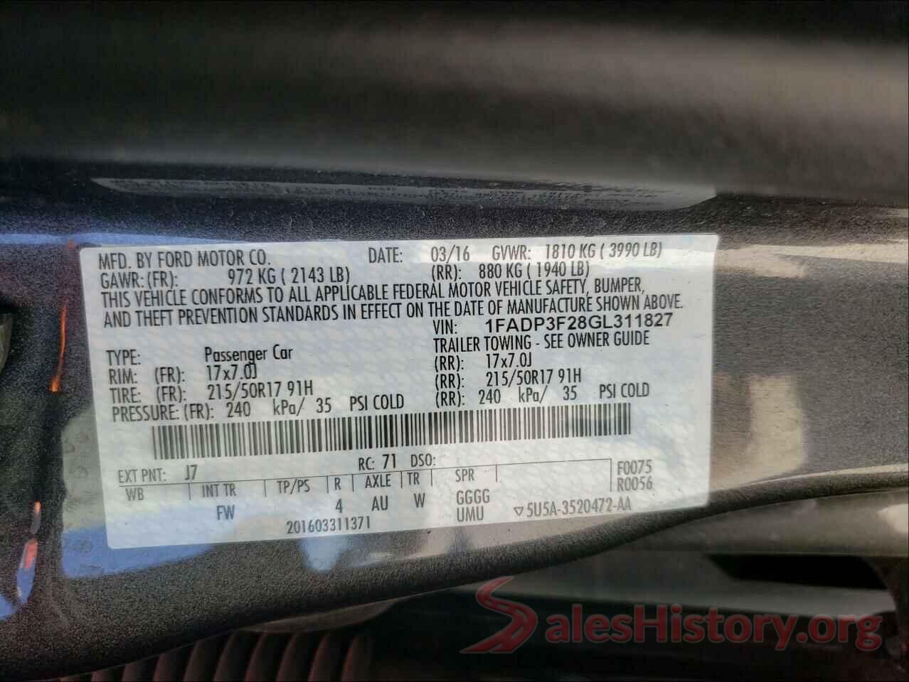 1FADP3F28GL311827 2016 FORD FOCUS