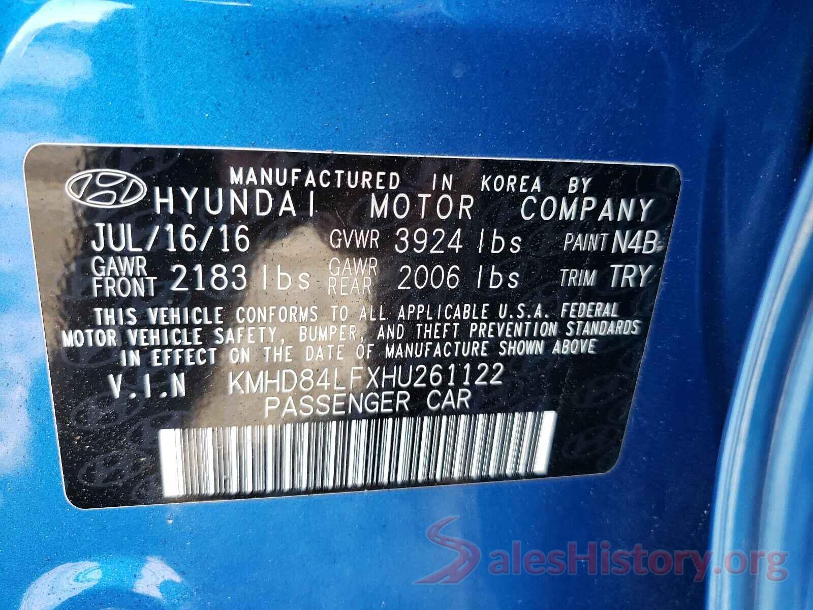 KMHD84LFXHU261122 2017 HYUNDAI ELANTRA