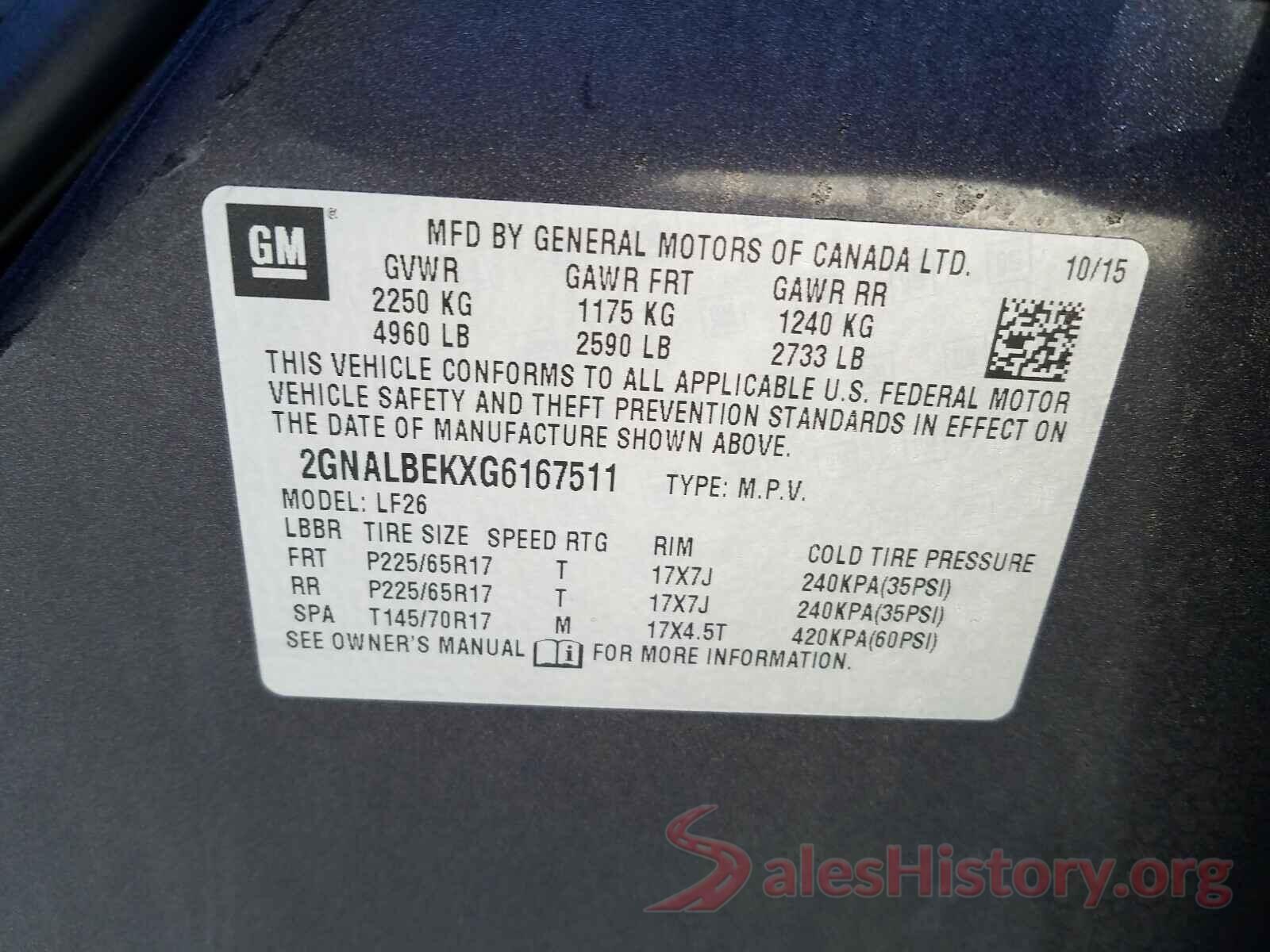 2GNALBEKXG6167511 2016 CHEVROLET EQUINOX