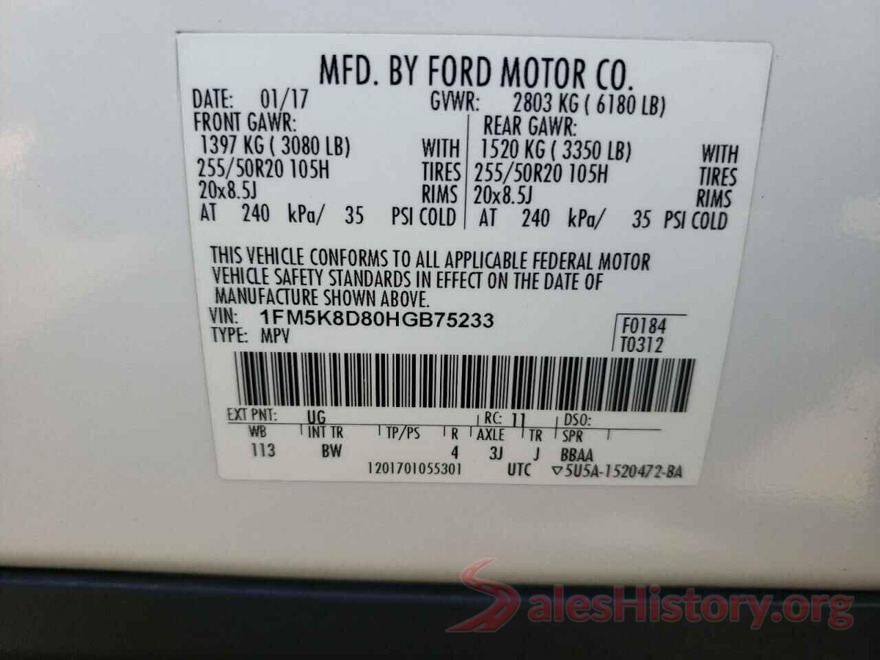 1FM5K8D80HGB75233 2017 FORD EXPLORER