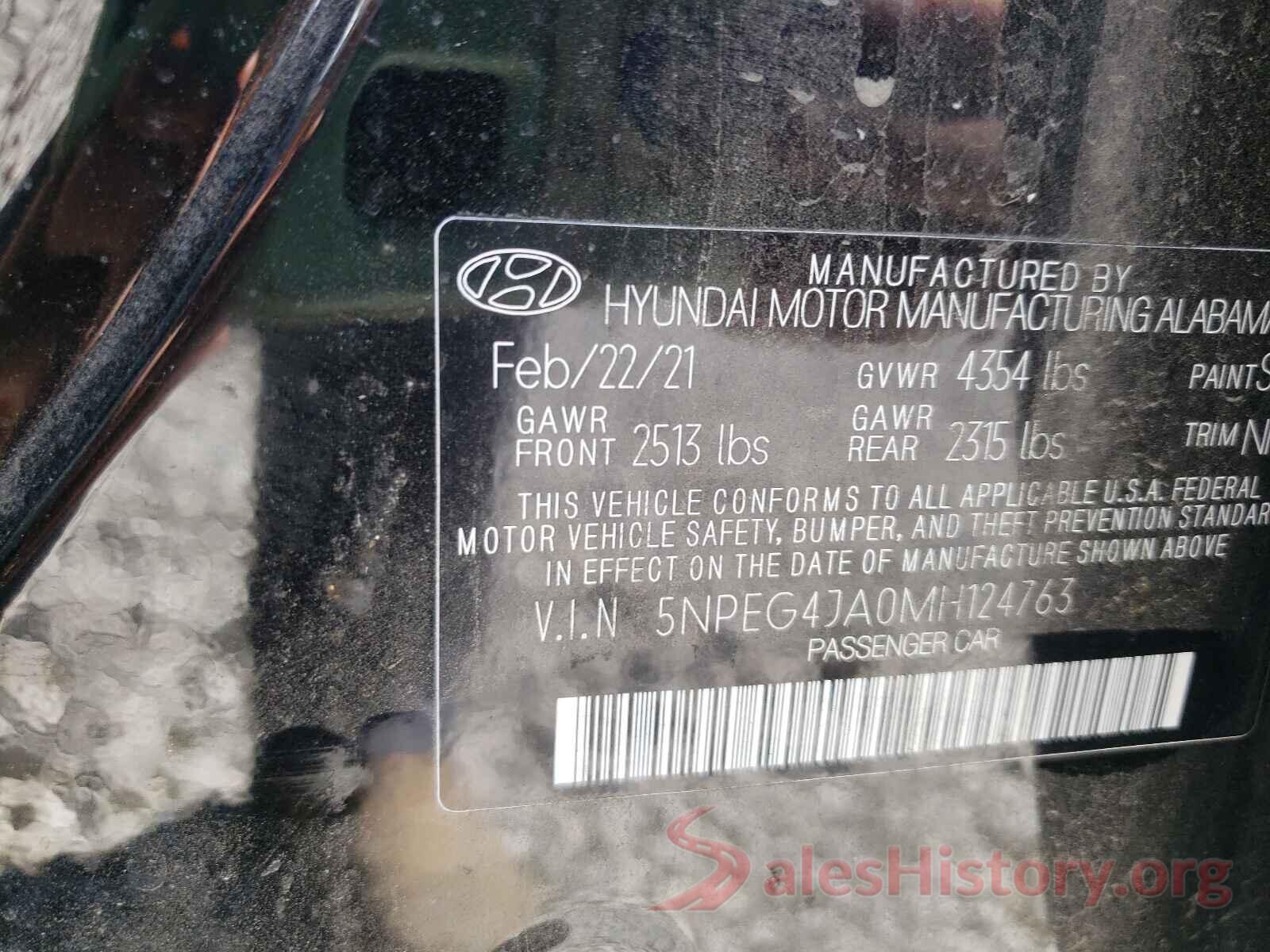 5NPEG4JA0MH124763 2021 HYUNDAI SONATA