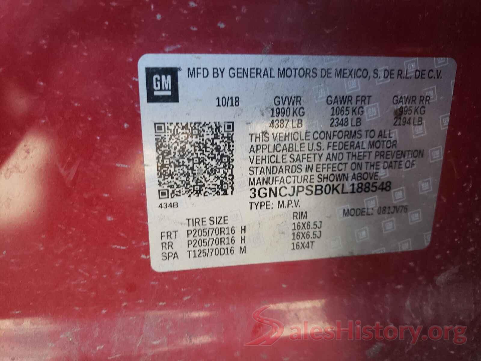 3GNCJPSB0KL188548 2019 CHEVROLET TRAX