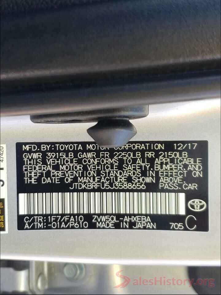 JTDKBRFU5J3588656 2018 TOYOTA PRIUS