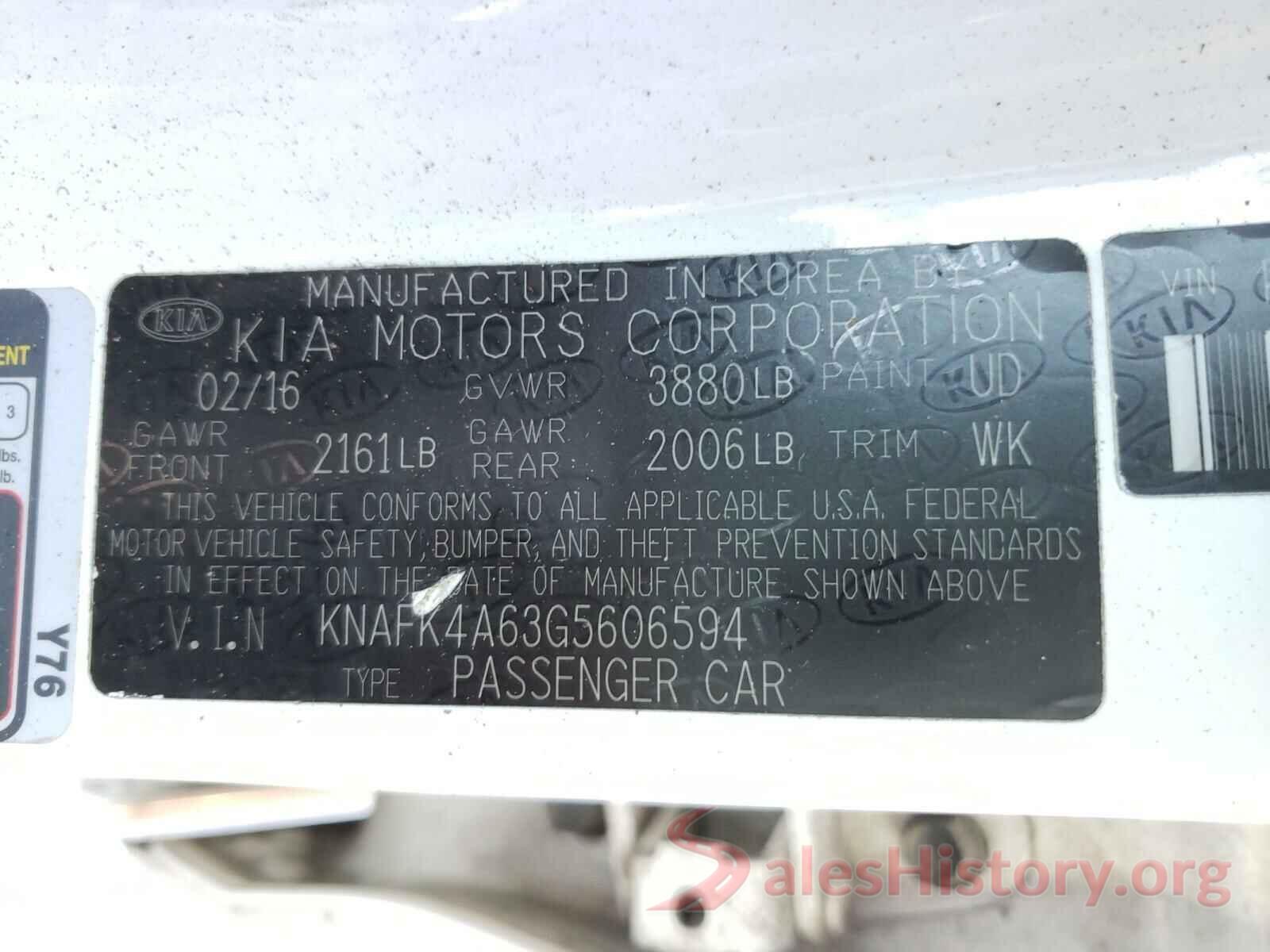 KNAFK4A63G5606594 2016 KIA FORTE