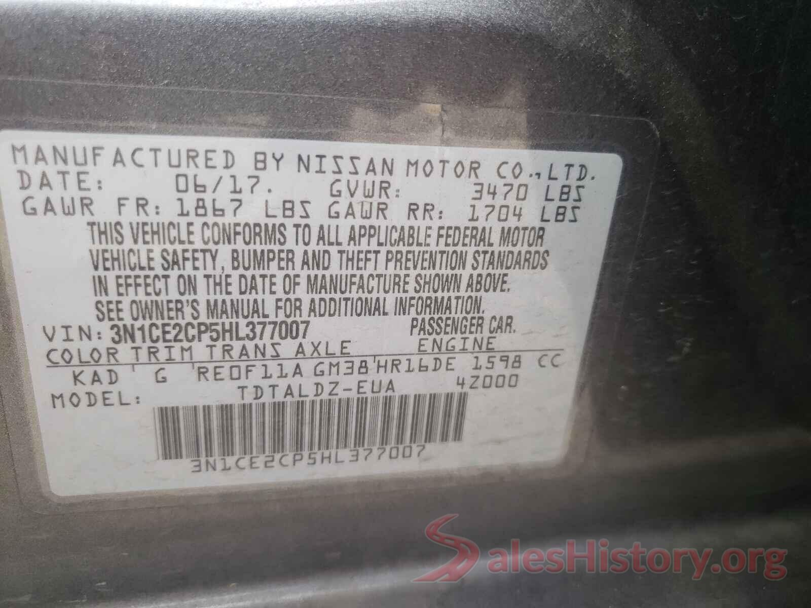 3N1CE2CP5HL377007 2017 NISSAN VERSA