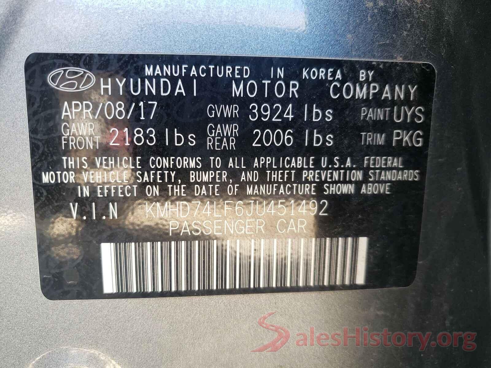 KMHD74LF6JU451492 2018 HYUNDAI ELANTRA