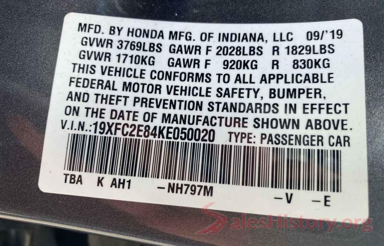 19XFC2E84KE050020 2019 HONDA CIVIC