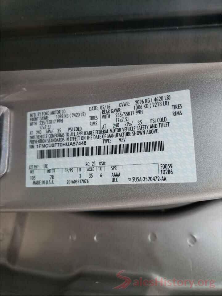 1FMCU0F70HUA57448 2017 FORD ESCAPE