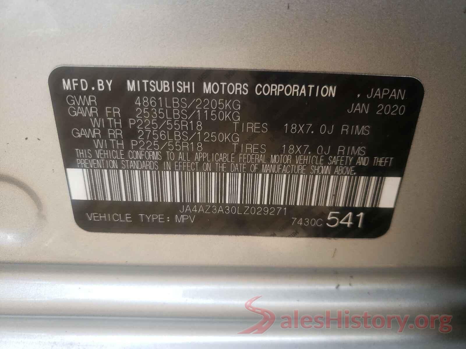 JA4AZ3A30LZ029271 2020 MITSUBISHI OUTLANDER