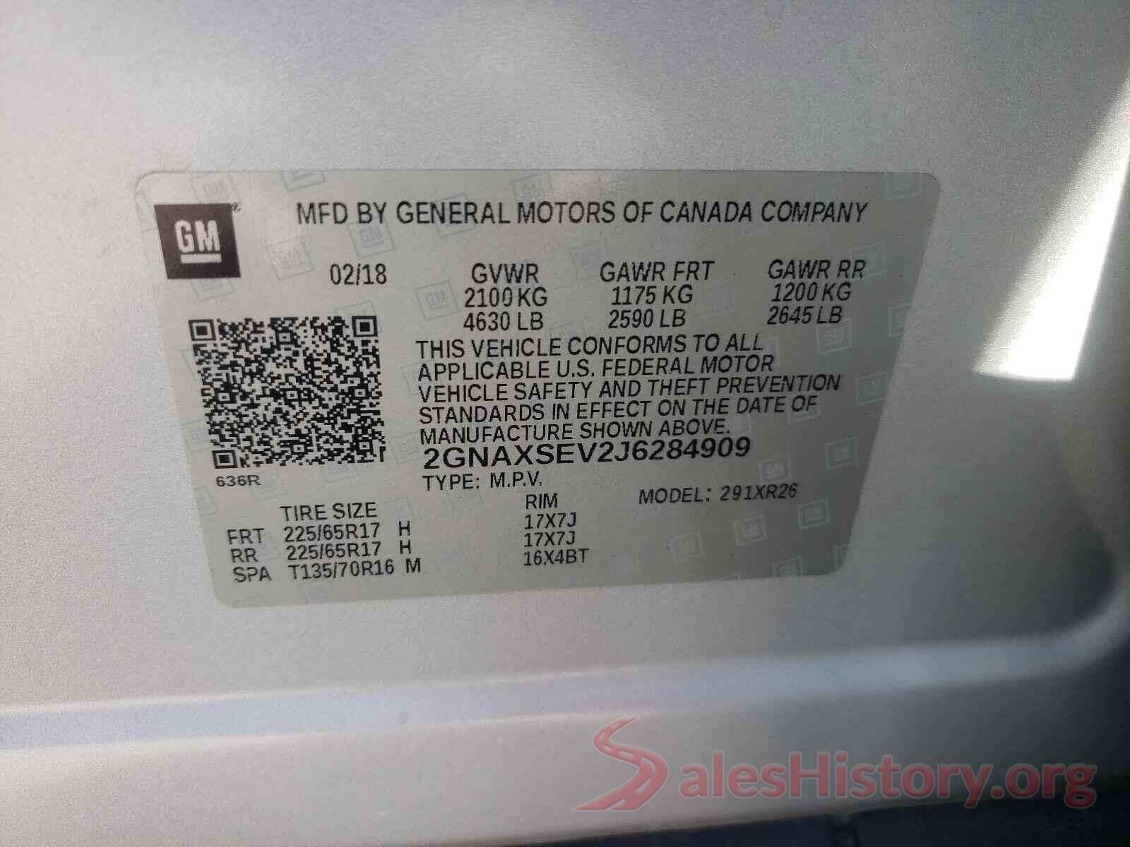 2GNAXSEV2J6284909 2018 CHEVROLET EQUINOX