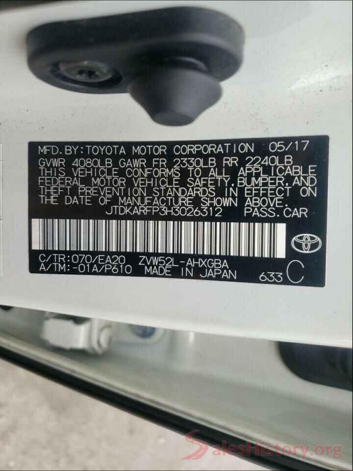 JTDKARFP3H3026312 2017 TOYOTA PRIUS