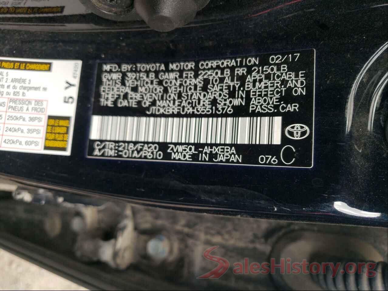 JTDKBRFU9H3551376 2017 TOYOTA PRIUS