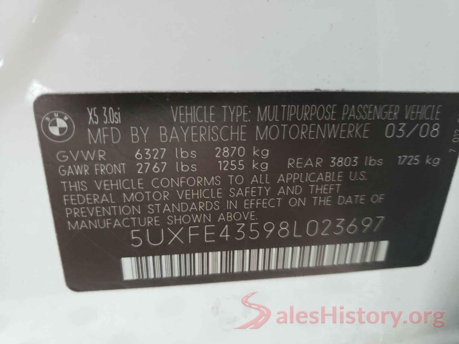 5UXFE43598L023697 2008 BMW X5