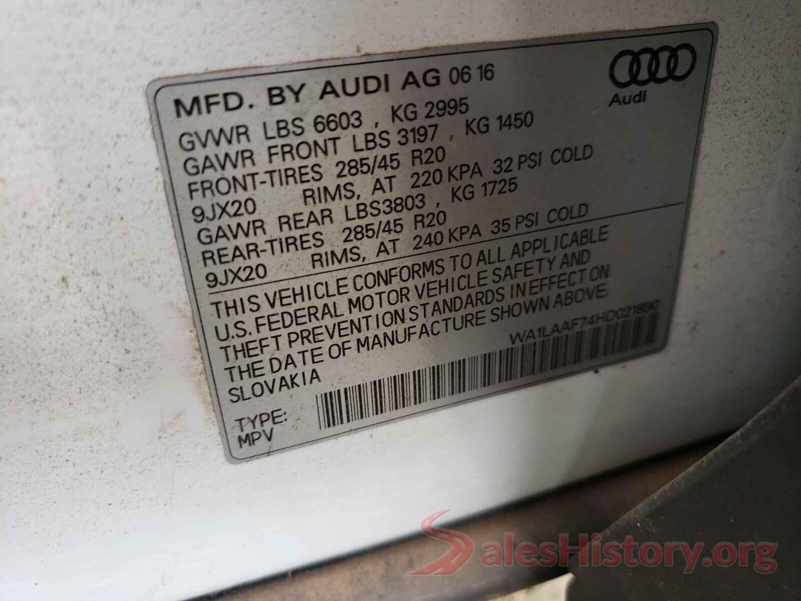 WA1LAAF74HD021890 2017 AUDI Q7