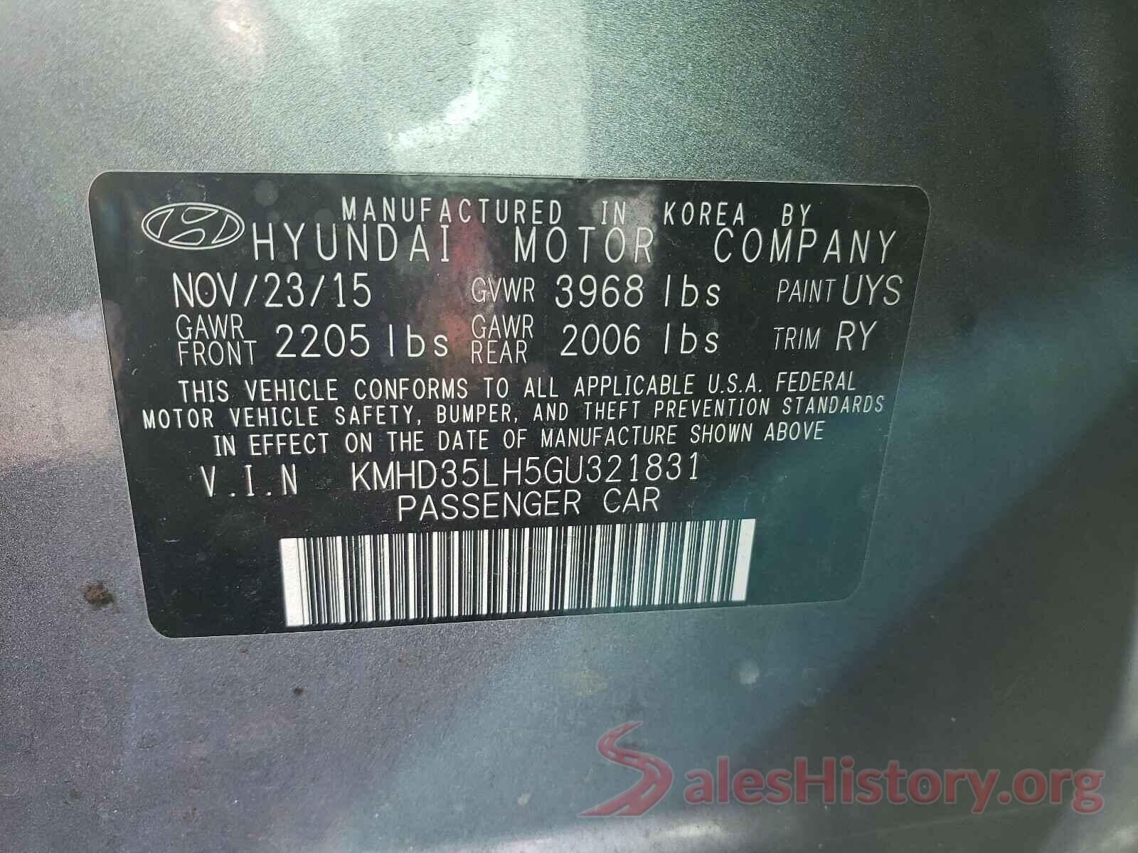 KMHD35LH5GU321831 2016 HYUNDAI ELANTRA