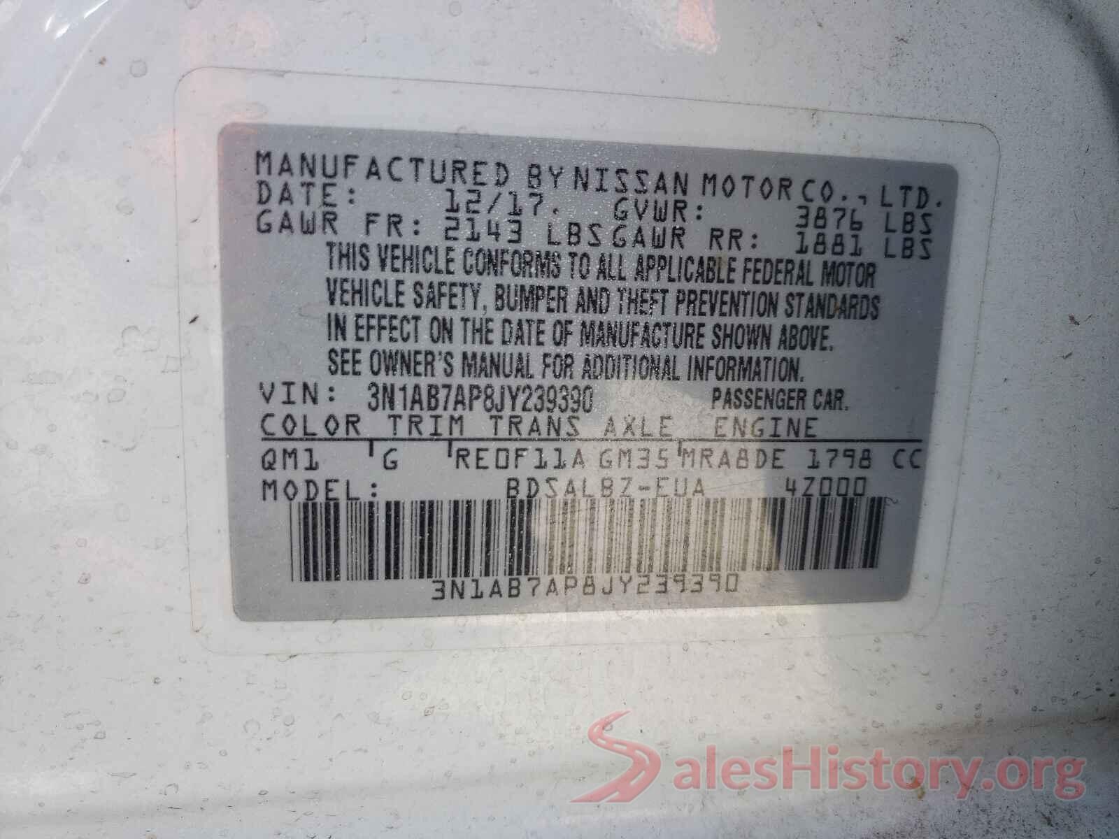 3N1AB7AP8JY239390 2018 NISSAN SENTRA