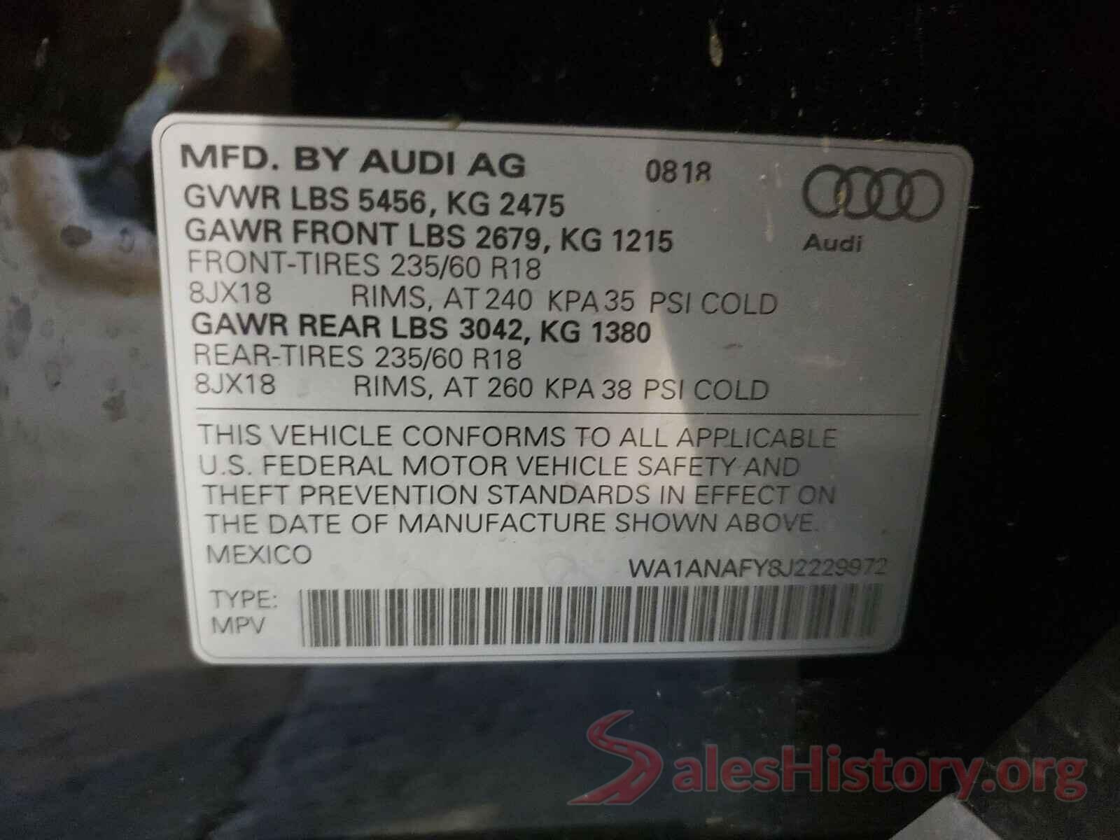 WA1ANAFY8J2229972 2018 AUDI Q5