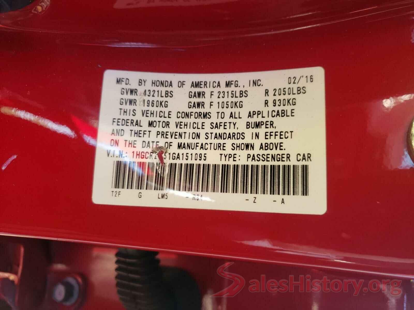 1HGCR2F51GA151095 2016 HONDA ACCORD