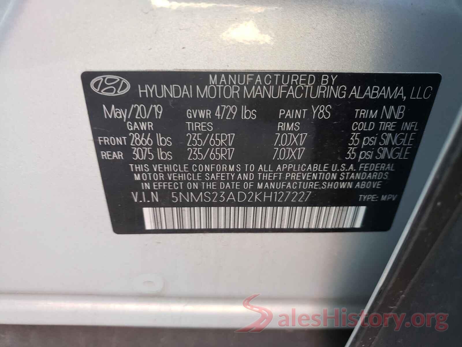 5NMS23AD2KH127227 2019 HYUNDAI SANTA FE