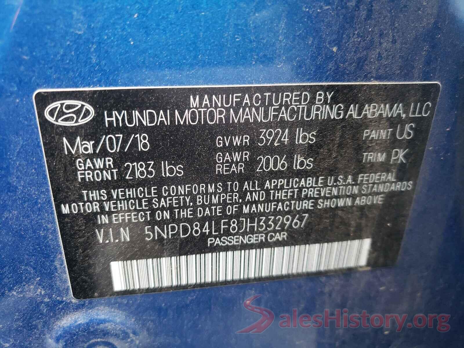 5NPD84LF8JH332967 2018 HYUNDAI ELANTRA