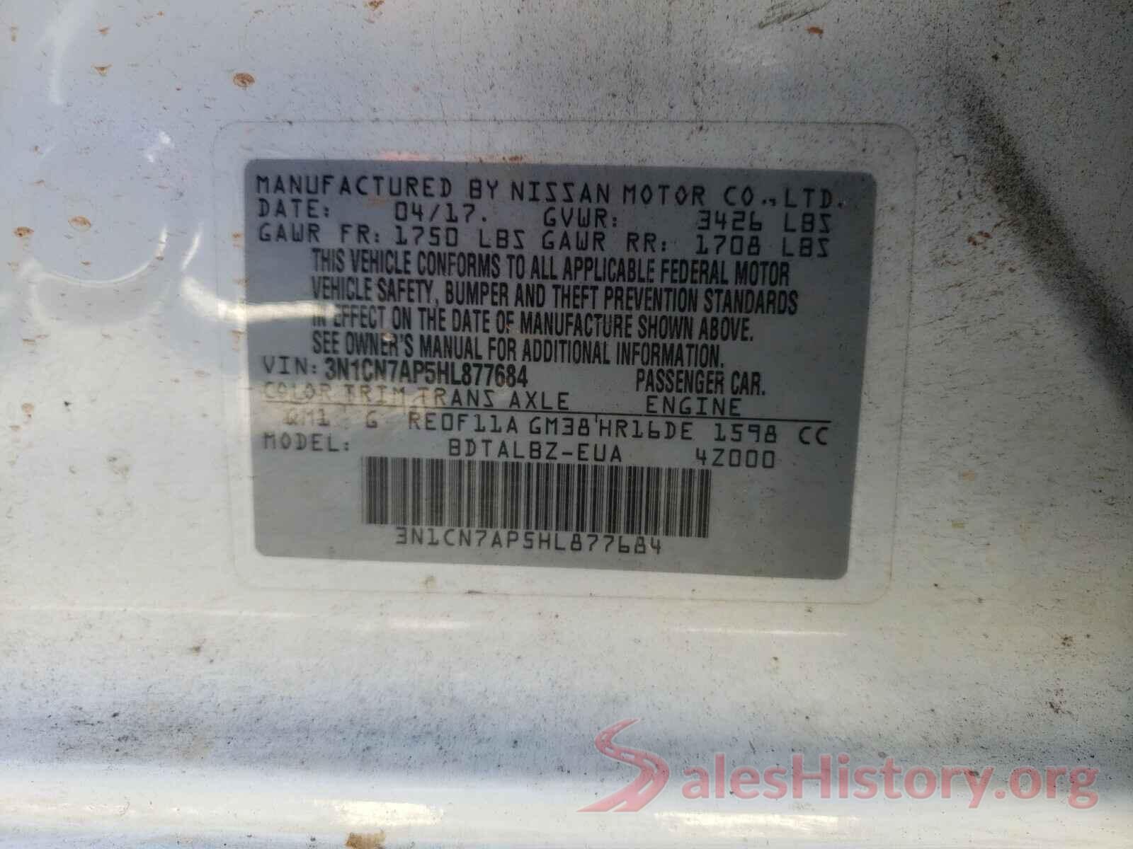 3N1CN7AP5HL877684 2017 NISSAN VERSA