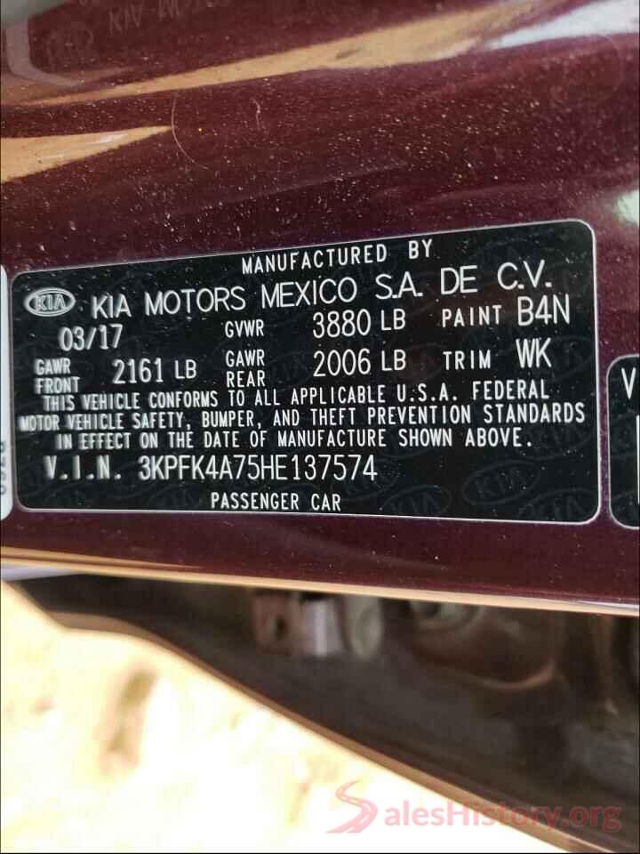 3KPFK4A75HE137574 2017 KIA FORTE