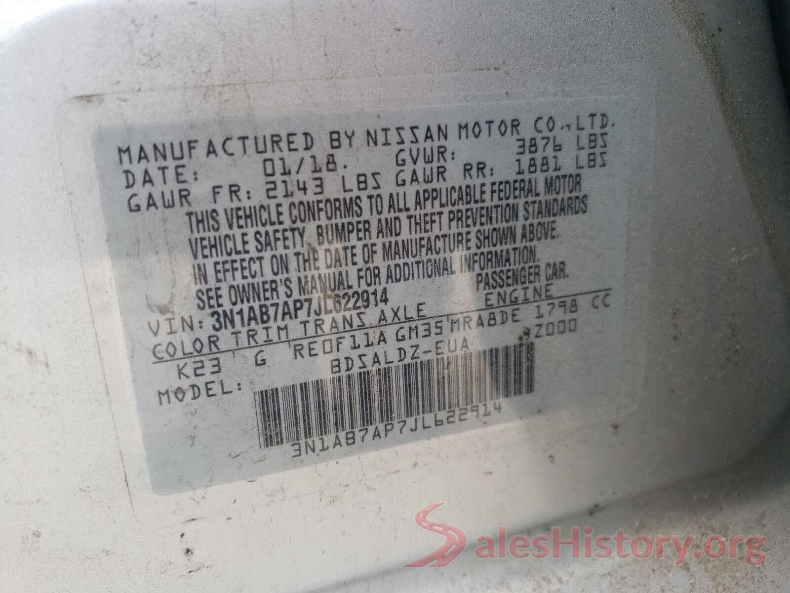 3N1AB7AP7JL622914 2018 NISSAN SENTRA