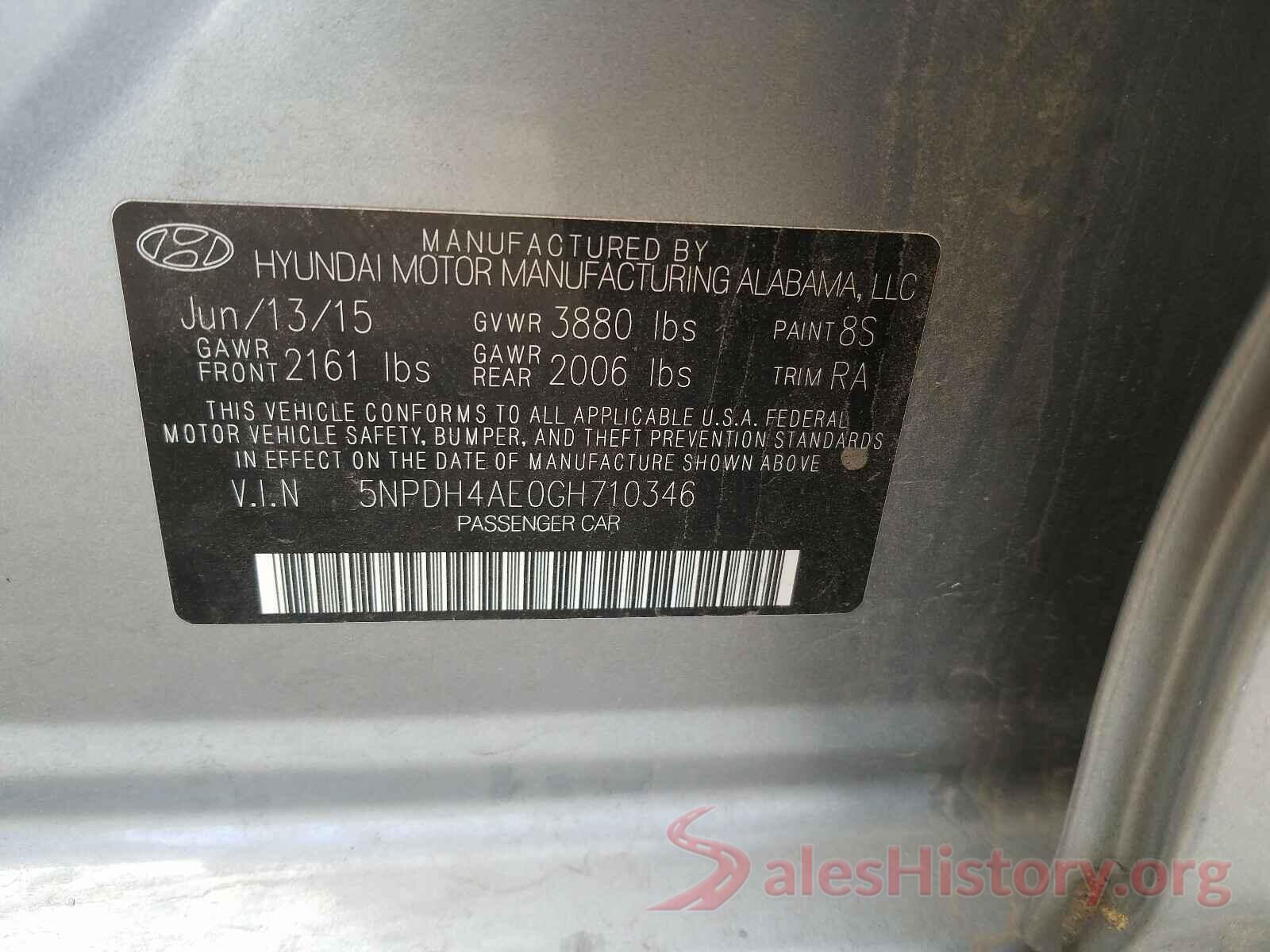 5NPDH4AE0GH710346 2016 HYUNDAI ELANTRA