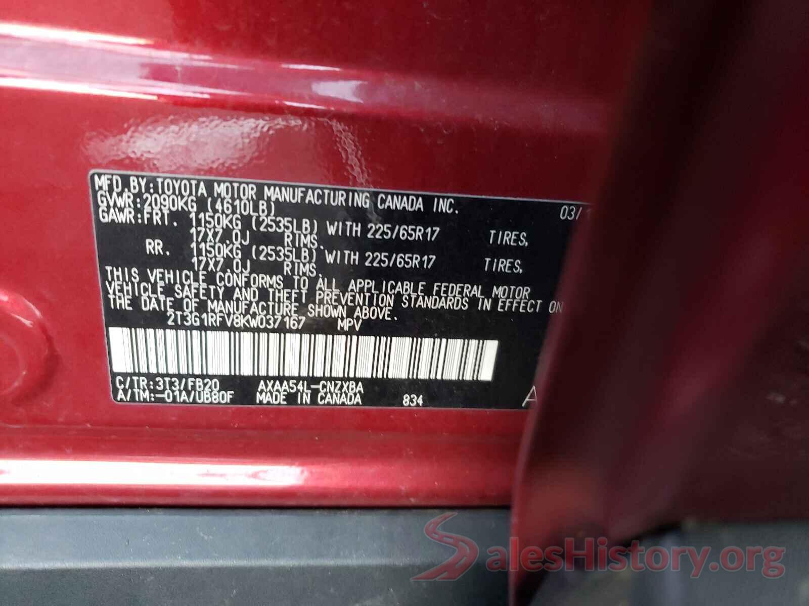 2T3G1RFV8KW037167 2019 TOYOTA RAV4