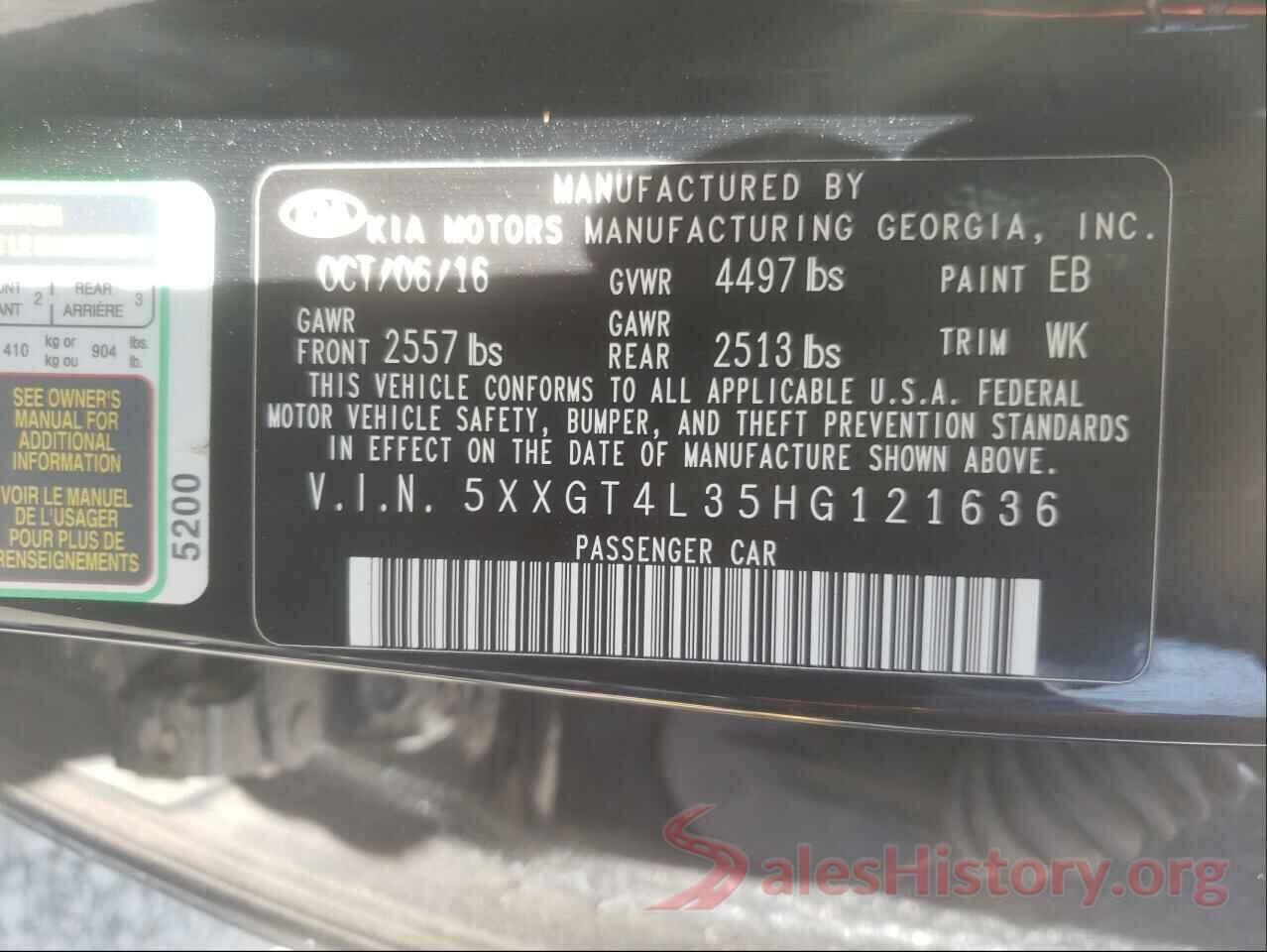 5XXGT4L35HG121636 2017 KIA OPTIMA