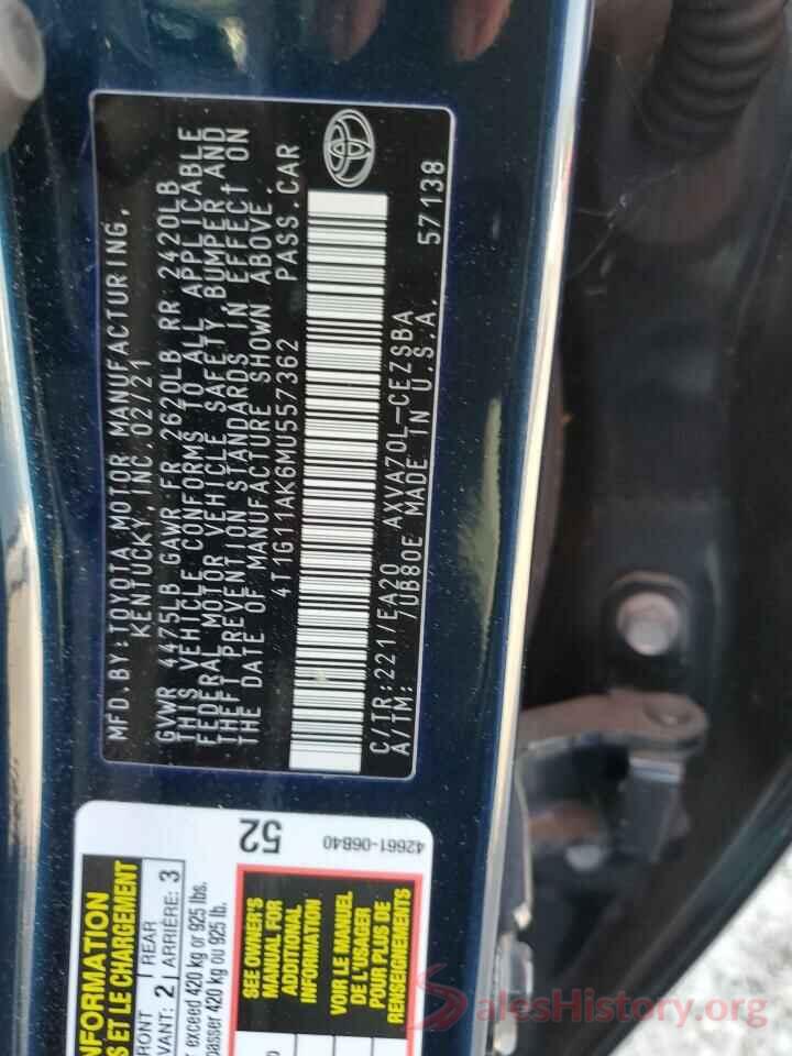 4T1G11AK6MU557362 2021 TOYOTA CAMRY